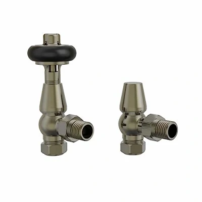 Image of Warmehaus Traditional Angled TRV Thermostatic Radiator Valves Polished Antique Brass