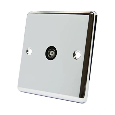 Image of AET CPC1GTVBL Polished Chrome Classical TV Black Insert 1 Gang Aerial Coaxial Female Socket