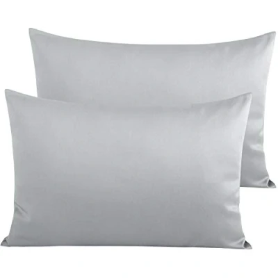 Image of NTBAY 2 Pack 500 Thread Count 100% Egyptian Cotton Pillow Cases, Super Soft Cozy and Breathable Envelope Closure Standard Pillowcases, 50x75 cm, Light Grey