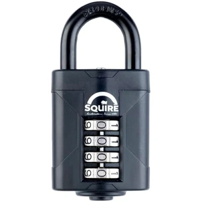 Image of Squire Heavy Duty Padlock (CP50BLACK) Toughest Steel Shackle 4 Wheel 50mm Wide Combination (Black) Alloy for Corrosion Resistance Weatherproof Lock Home, School &amp; Garage