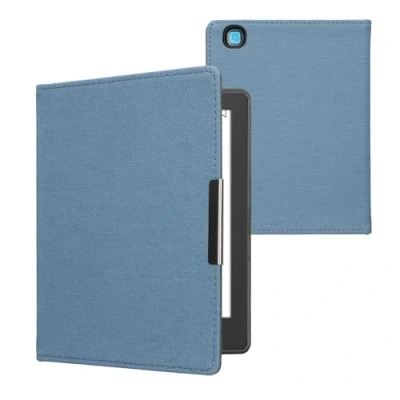 Image of kwmobile Cover Compatible with Kobo Aura H2O Edition 2 Case for E Reader Denim Look Fabric Flip Blue