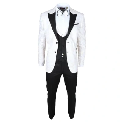 Image of Men&#039;s Suit 3 Piece White Paisley Tailored Fit Wedding Tuxedo 52
