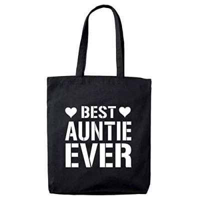 Image of Lolmugs Best Auntie Ever 100% Cotton Black 38x42cm Tote Bag