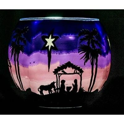 Image of Benaya Glass Nightlight Christmas Tealight Holder A Child Is Born