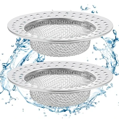 Image of Diboniur 2 Pieces Kitchen Sink Strainer, Stainless Steel 8cm Strainer for Shower, Bathtub, Washbasin