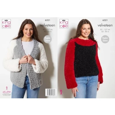 Image of King Cole Ladies Knitting Pattern Womans Velveteen Plush Jacket &amp; Sweater (6321)