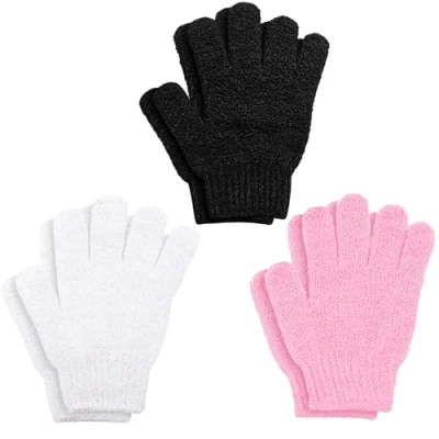 Image of 6Pcs Exfoliating Gloves Bamboo Shower Bath and Body Exfoliator Mitts Scrubs Away Ingrown Hair Dead Skin for Shower, Spa Massage Cell Remover Loofah Black,Pink,White