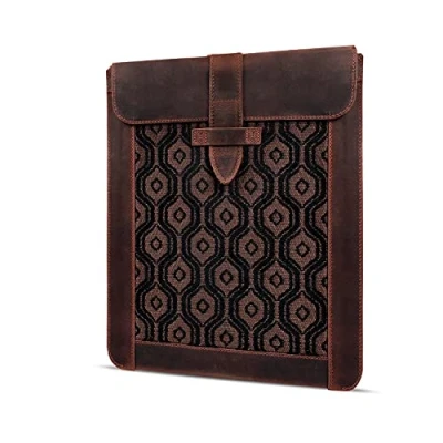 Image of Londo OTTO481 iPad Pro 12.9 Case 2020 Genuine Top Grain Leather with Woven Garment Design for 2018 3rd &amp; 4th Generation Compatible all 12 Inch Tablets Cinnamon