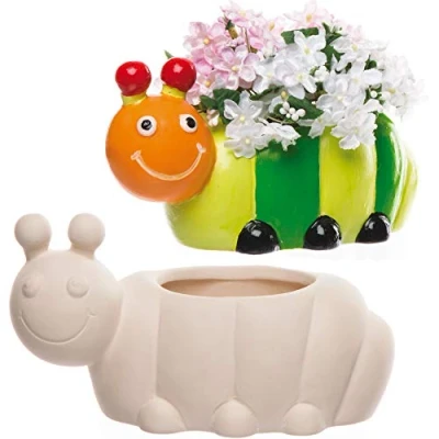 Image of Baker Ross AV988 Caterpillar Flowerpots Pack of 2, Ceramic Painting Craft Kits to Decorate and Display, Single, 1