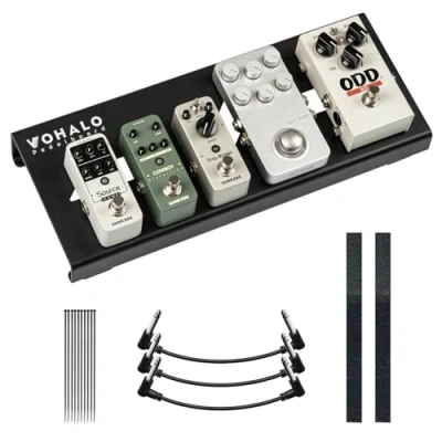 Image of VOHALO Guitar Pedal Board 14.10&quot; x 5.50&quot; x1.20&quot; Aluminum Alloy Effect Pedalboard with Pedals Mountain Tape Cable Tie Patch Cables, Black