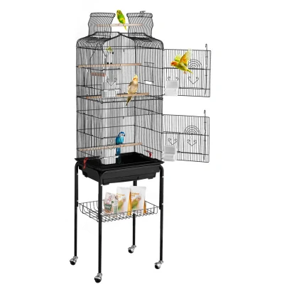 Image of VEVOR Large Bird Cage, 62 in, Open Top Parakeet Cage with Rolling Stand, Steel Flight Removable Tray, Budgie Birdcage 4 Perches, Parrot for Lovebirds Cockatiels Pet Toy