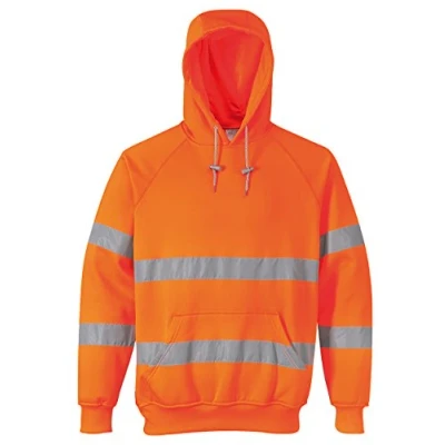 Image of Portwest B304 Men&#039;s High Visibility Reflective Hooded Sweatshirt Hi Vis Hoodie Orange, Small