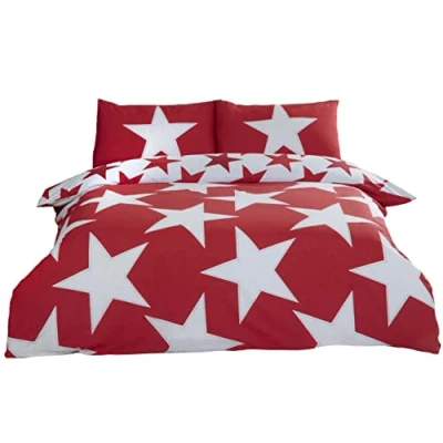 Image of Rapport Stars Reversible Duvet Cover Bed Set, Polycotton Red, Single