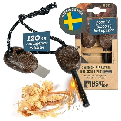 Image of Light My Fire Swedish Flint Starter Ferro Rod Survival Tools SCOUT Steel Bushcraft Camping Gear and Kit 2 in 1 Striker 3,000 Strikes