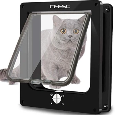 Image of CEESC Extra Large Cat Flap (Outer Size 11.6&quot; x 9.8&quot;), Rotary 4 Way Locking Door for Interior Exterior Doors, Weatherproof Pet &amp; Doggie with Circumference &lt; 24.8&quot;,Upgraded Version