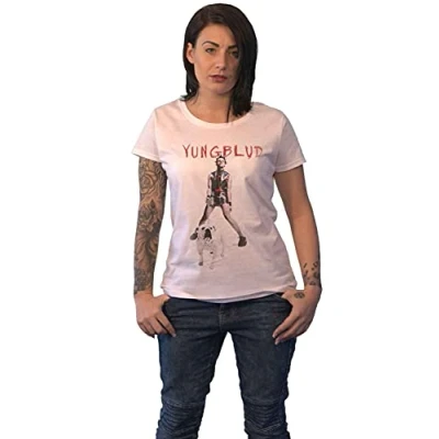 Image of Yungblud T Shirt Strawberry Lipstick Logo Official Womens Skinny Fit White L