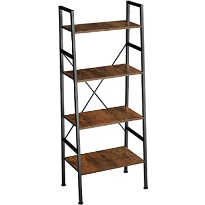 Image of Ladder shelf Newcastle Industrial style, with 4 shelves shelves, bookshelf, corner wood dark, rustic