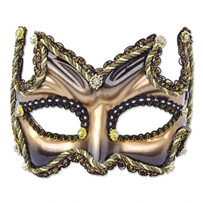 Image of Bristol Novelty EM369 Half Face Mask Black/Gold Pack of 1 Headband, One Size