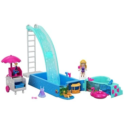 Image of Polly Pocket FTP75 Splashtastic Pool Surprise Playset with 3 Inch Doll, Micro Accessories, Multicolored