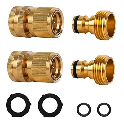 Image of Garden Hose Quick Connect Fittings,Male Solid Brass Connector Fitting Water Connectors 3/4 inch GHT 4 PCS (Kit 3)