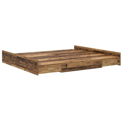 Image of vidaXL Storage Bed Frame with Drawer Headboard Old wood 180 x 200 cm