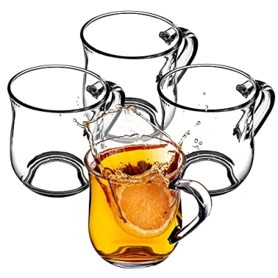 Image of KADAX Tea Glasses 320ml, Glass Cups with Handle for Serving Hot and Cold Drinks, Elegant Glassware Juice, Water, Coffee Chocolate (Set of 4)