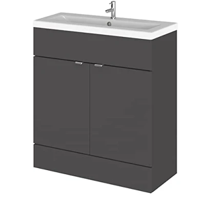 Image of Hudson Reed Fusion Floor Standing Vanity Unit with Ceramic Basin 800mm Wide Gloss Grey