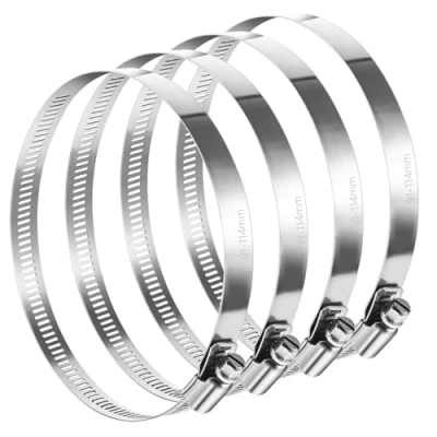 Image of 4 Pcs Large Size Metal Hose Clips, 304 Stainless Steel Duct Clamps Pipe Clamp, 91 114 mm Adjustable Ducting Clamps, Clips for Securing Hoses and Pipes Tube(Silver)