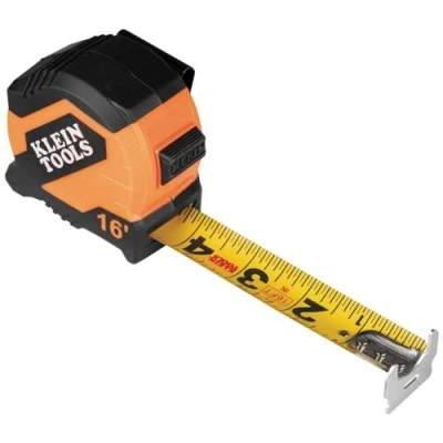 Image of Klein Tools 9516 Tape Measure, 16 Foot Compact Double Hook Imperial Measuring with Finger Brake, Nylon Blade, Easy to Read Bold Lines