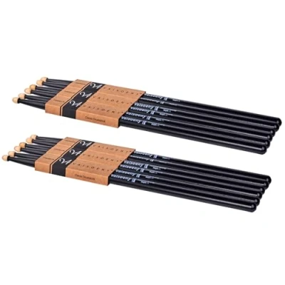 Image of Vaisoeny Drum Sticks, Sticks 7A Lacquered Classic Hard Maple Wood, 6 Pair Drumsticks for Kids and Adult, Professional Musical Instrument Percussion Accessories (Black)