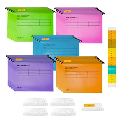 Image of WeeGoo 25 Pcs Suspension Files, A4 Files with Tabs and Card Inserts, Hanging Filing Folders for Office Work File Organization (Mixed Color)