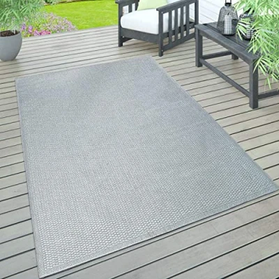 Image of Paco Home Indoor &amp; Outdoor Rug, Terrace And Balcony, Weatherproof One Colour With Texture, Size:160x220 cm, Colour:Grey