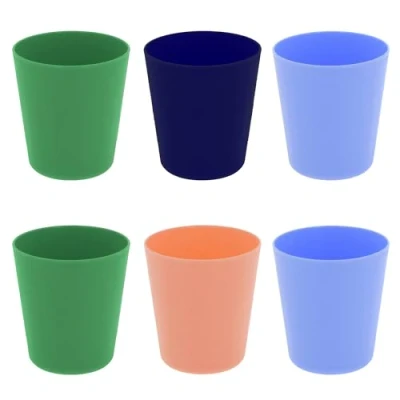 Image of Cooke &amp; Miller Plastic Tumblers Cups 6 Pack Multicoloured Small Drinking Reusable Stackable for Everyday Kitchen Parties Picnics BBQ Camping Travel 250ml (Boys)
