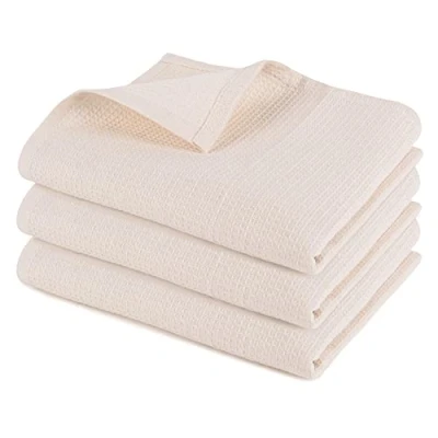 Image of Pagnanno Hotel Quality Kitchen tea Towels &amp; Waffle Weave towel Professional Cotton 45 x 70 cm Absorbent Fast Drying Dish Towels, and Bar (Pack of 3 (45x70cm), Beige)