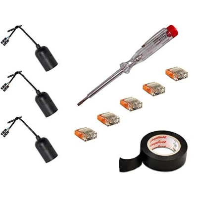 Image of H+H Werkzeug RV1 Renovation Set 3 x 1 VDE Voltage Tester/Phase Tester/Insulation Tape/Plug in Terminals (Lamp Socket Construction Site Socket) 20