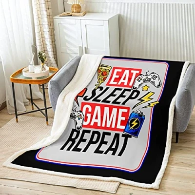 Image of Loussiesd Gamepad Sherpa Throw Blanket Video Game Fleece for Sofa Couch Gamer Plush Pizza and Modern Controller Room Decor Double 60&quot;x79&quot;