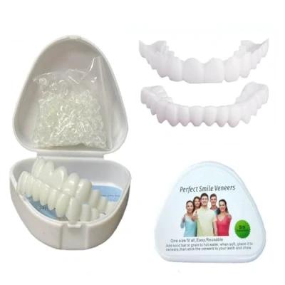 Image of Flipped Warmth 2 Pairs Instant Veneers Fake Teeth Top And Bottom Dentures Snap on Silicone Tooth Dental Prostheses Smile Temporary for Men Women