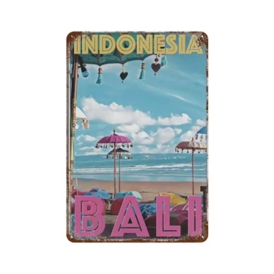Image of Metal Tin Sign,Bali Indonesia Beach Skyline,Tin Sign Rustic Decor Cave Coffee Shop Bar Bedroom Home Wall Sign(20x30cm）8x12 inch A2