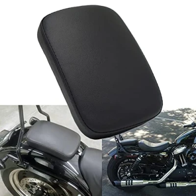 Image of Hotiko Motorcycle Leather Pillion Pad 6 Suction Cup Rear Passenger Seat for Harley Cruiser Chopper Custom Bikes