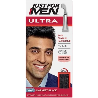 Image of Just For Men Ultra Darkest Black Hair Colour Dye, No Mix Comb In Applicator to Away The Greys, Ammonia &amp; Peroxide Free A65