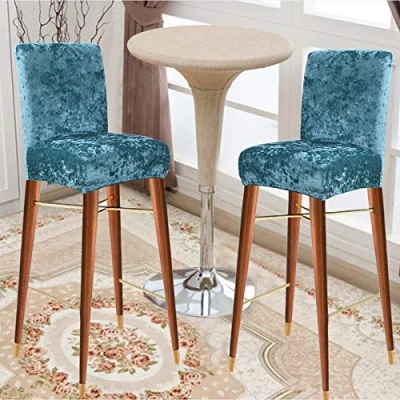 Image of KELUINA Velvet Bar Stool Chair Covers with Backrest,Elastic Seat Home Soft Slipcover Protector for Kitchen Breakfast Counter Chairs Stools (Blue Green,Set of 4)
