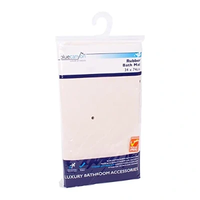 Image of Blue Canyon Nonslip Antibacterial Rubber Bath Mats, Quick Dry Rug with Suction Pads &amp; Drain Holes, Mould Resistant Bathroom Accessory, Durable Runner 34 x 74 cm Cream