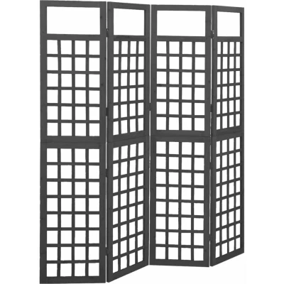 Image of vidaXL 4 Panel Room Divider/Trellis Solid Fir Wood Black 161x180 cm