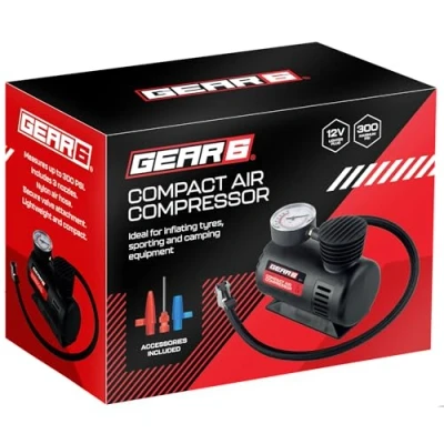 Image of 12V Car Tyre Inflator, Mini Air Compressor Compact Pump, Portable, Cord Inflator with Pressure Gauge 300 psi