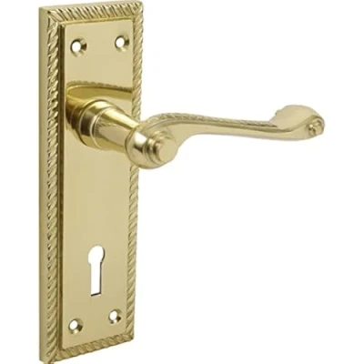 Image of Designer Levers Georgian Roped Design Lever Door Handles Polished Brass 1 Pair Locking Handle