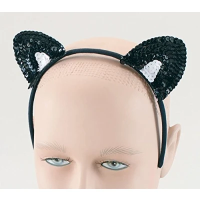 Image of Black Sequin Cat Ears Headband (1 Pc.) Perfect for Festivals, Parties, and Everyday Wear Halloween
