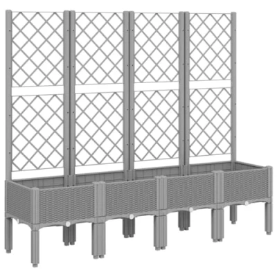 Image of vidaXL Garden Planter with Trellis 160x40x142cm Light Grey PP, Rattan Look, Elevated, Spacious, Ideal for Outdoor, Patio, Deck