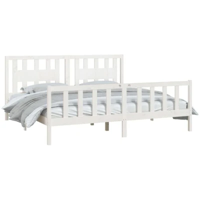 Image of vidaXL Bed Frame without Mattress White Solid Wood Pine 200x200 cm