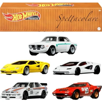 Image of Hot Wheels Premium Car Culture Set of 5 Toy Cars in Collectible Container, Che Figata Die Cast 1:64 Scale Pack