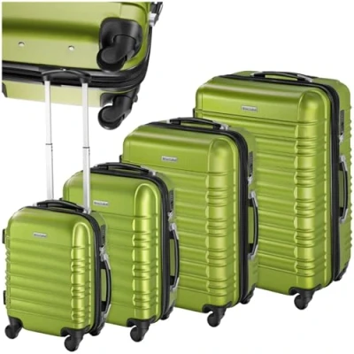 Image of TecTake® Hard Shell Suitcase Set, Lightweight Suitcases with TSA Lock Including Extra Large Suitcase, Large, Medium and Small, 360 Degree Wheels, Ergonomic Telescopic Handle Green